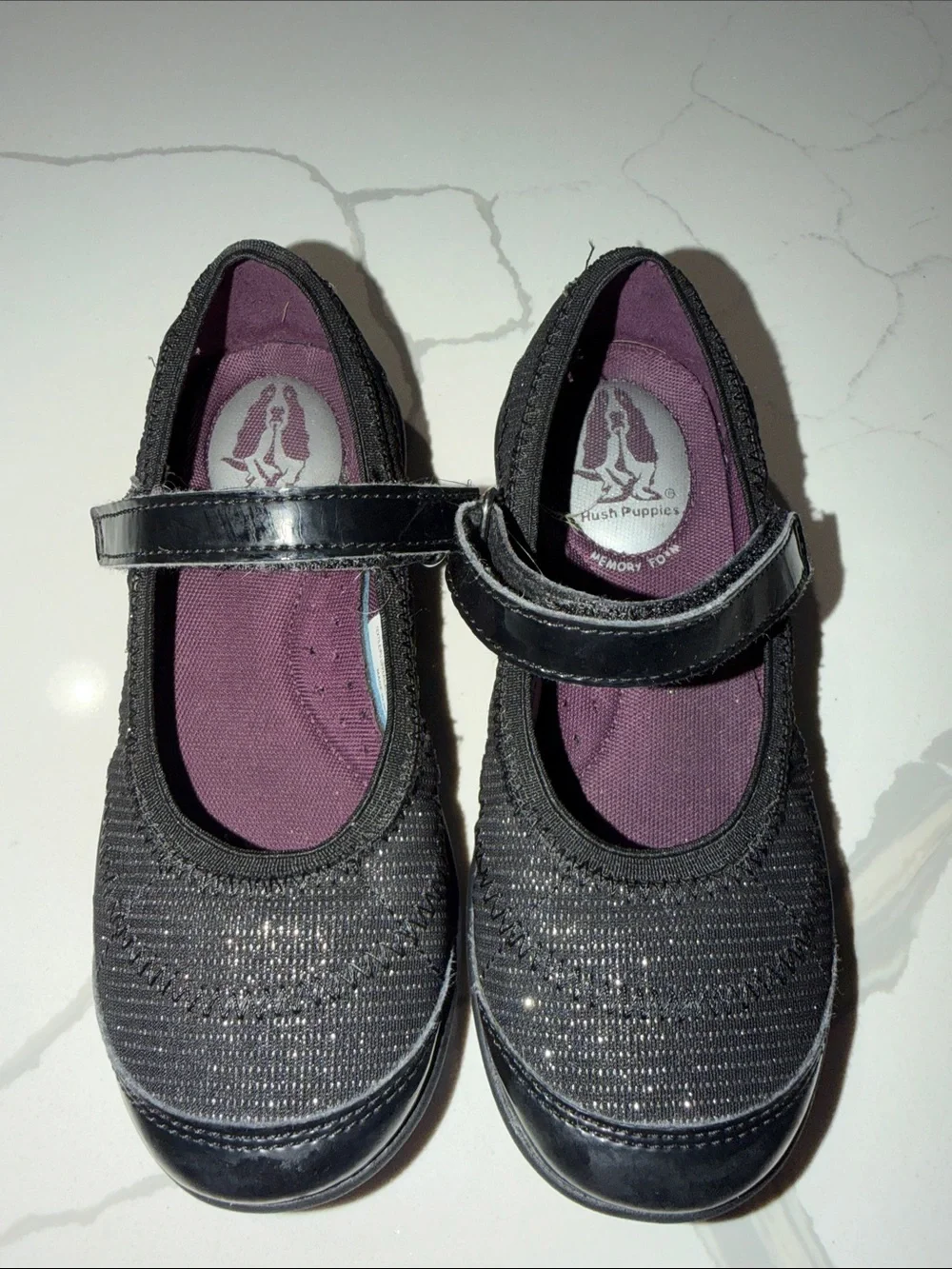 Hush Puppies Girls' Black Mary Jane Shoes with Purple Lining